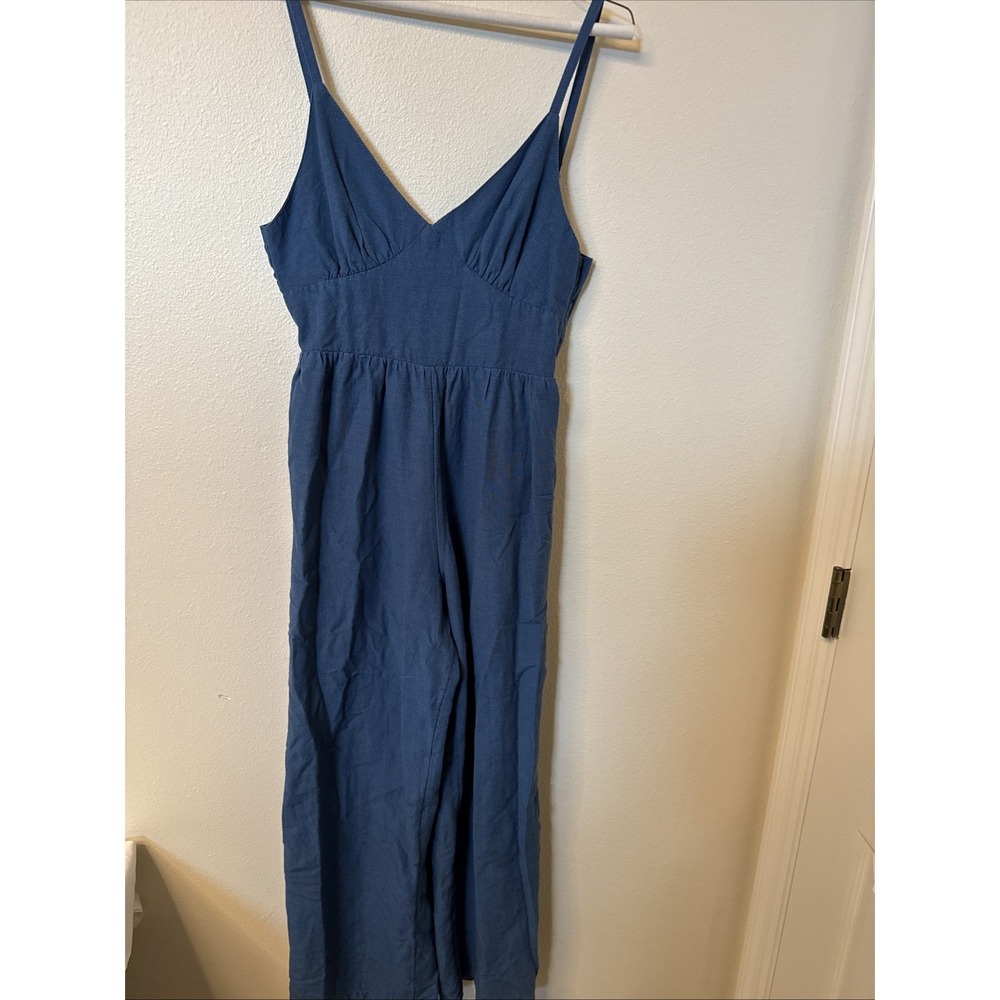 JAPNA Women's Size S Romper Jumpsuit Blue Straight Leg  Casual Tie Back pockets